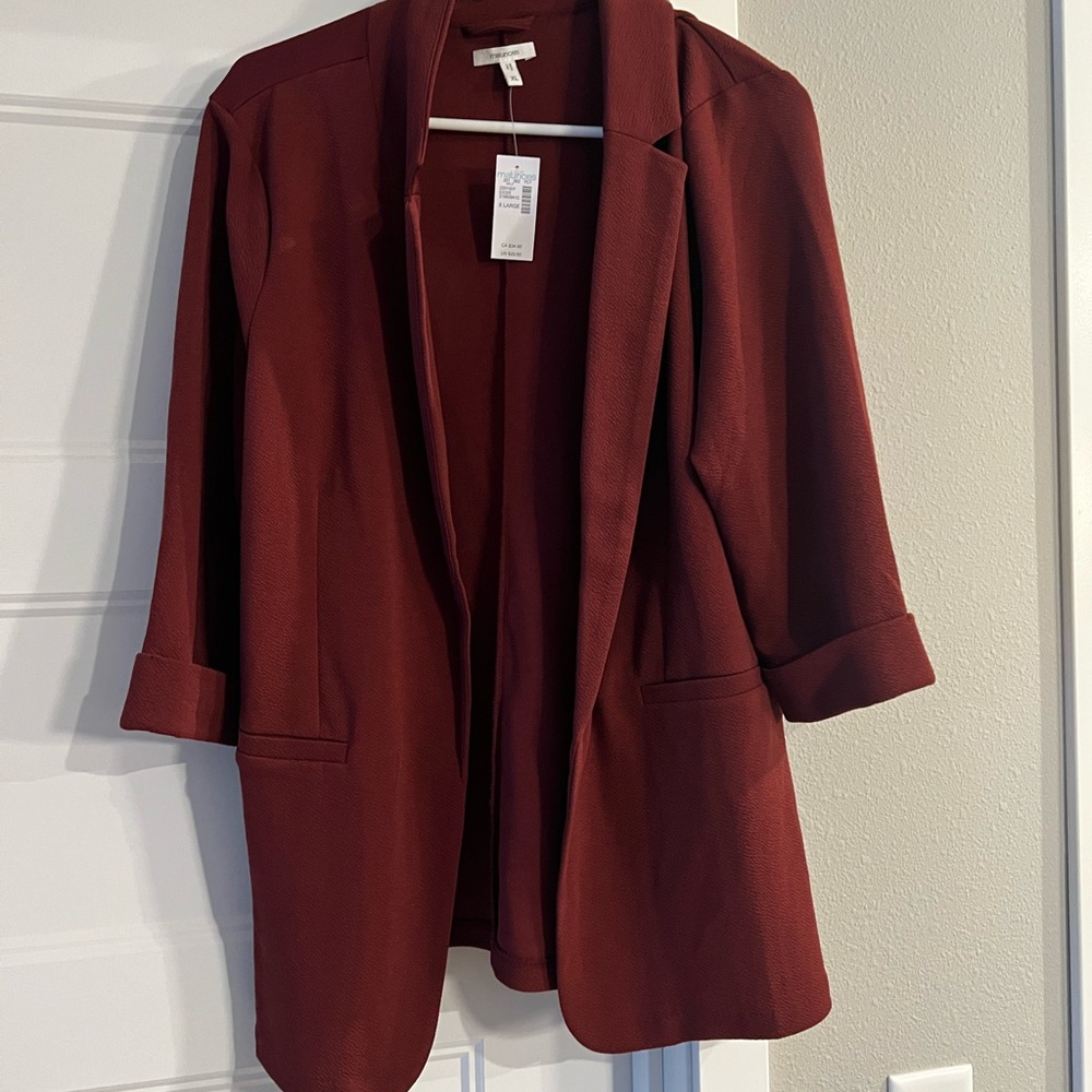 Maurices Red Blazer with Shawl Collar and Three-Quarter Sleeves